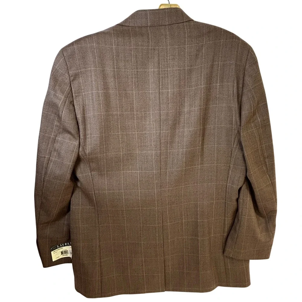 Lauren Ralph Lauren Mens Brown Herringbone Wool Windowpane Blazer Sport Coat 44L